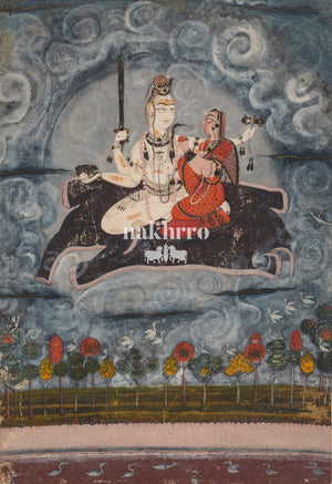 Shiva and Parvati Amid the Clouds — complete artwork with Nakhrro watermark