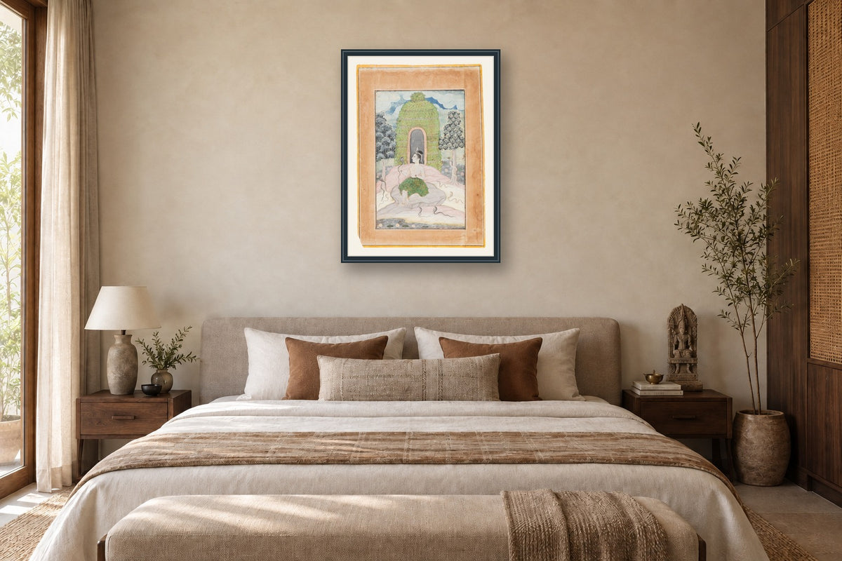 Lord Shiva in Forest Meditation museum-grade art print in a bedroom