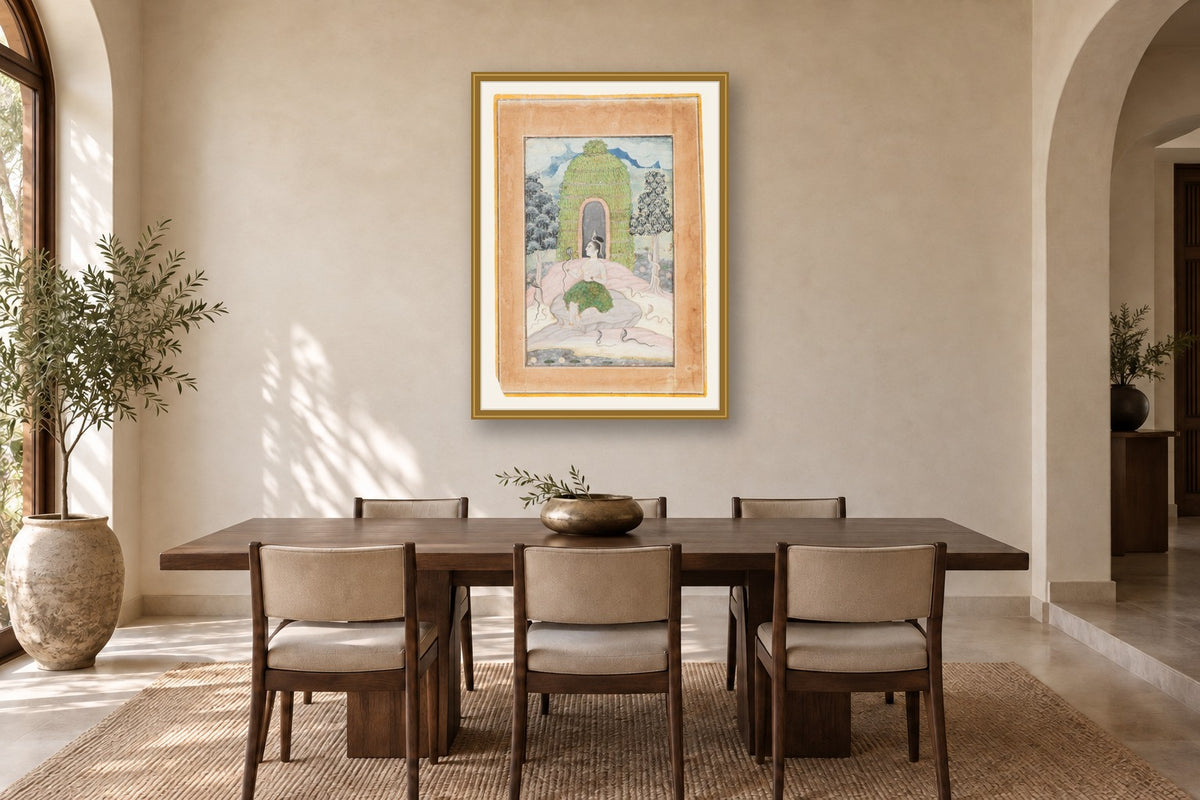 Lord Shiva in Forest Meditation museum-grade art print in a dining room