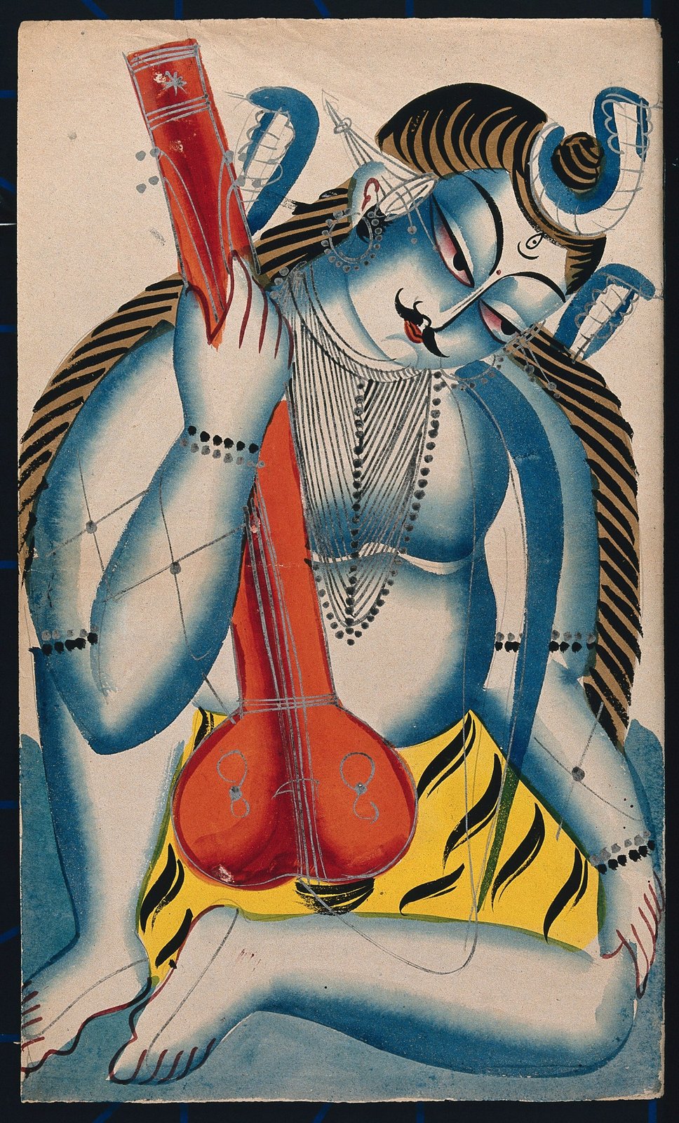 Shiva as an intoxicated musician in a circa 1880 Kalighat painting