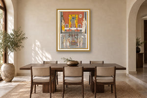 Shreenath ji pichwai with Thakur ji museum-grade art print in a dining room