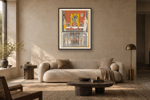 Shreenath ji pichwai with Thakur ji museum-grade art print in a living room