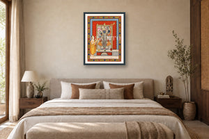Shrinath Ji Aarti Pichwai styled in a premium bedroom