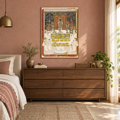 Shrinathji Annakut Darshan museum-grade art print in a bedroom