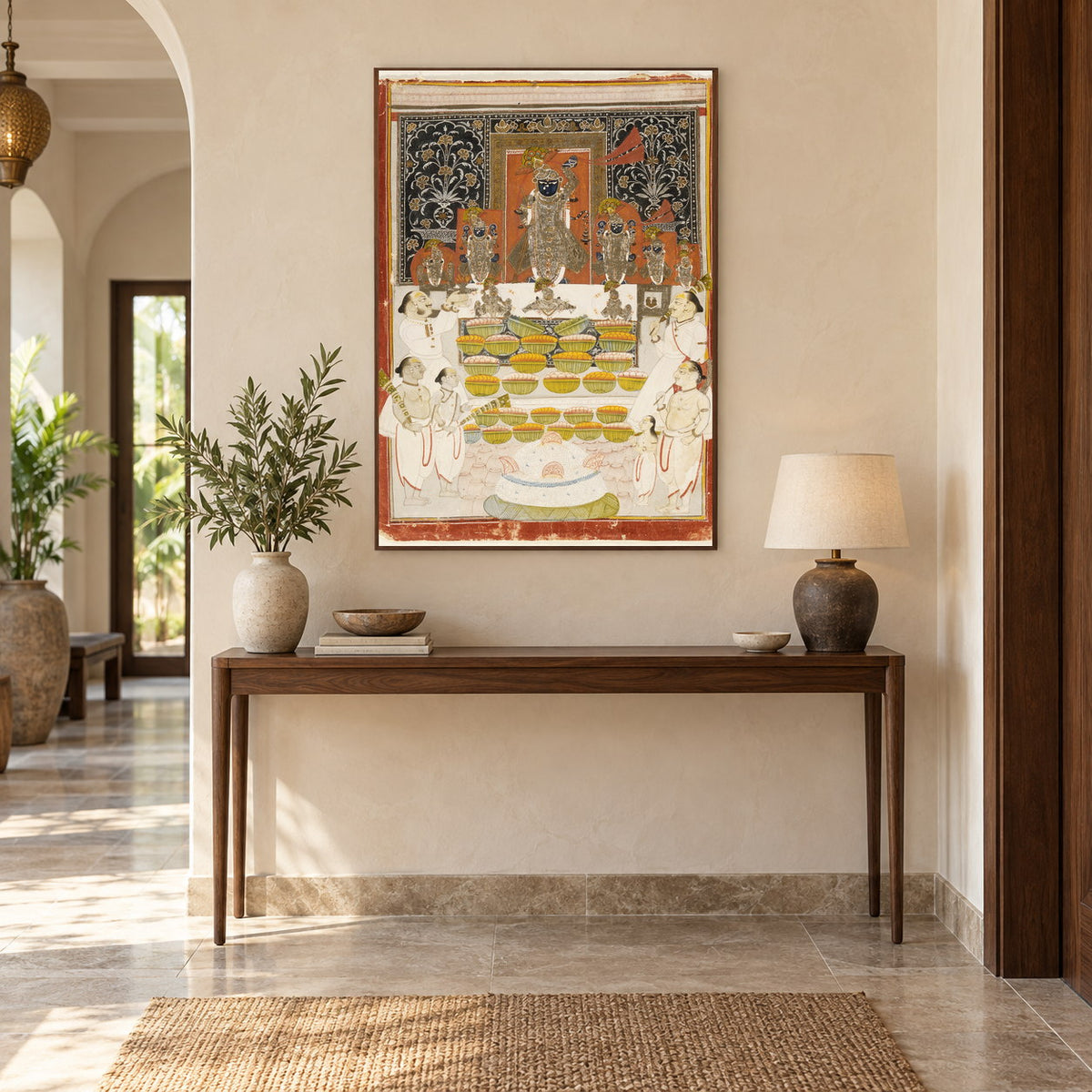 Shrinathji Annakut Darshan museum-grade art print in a entryway