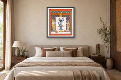 Shrinath Ji Bhog Darshan Pichwai styled in a premium bedroom