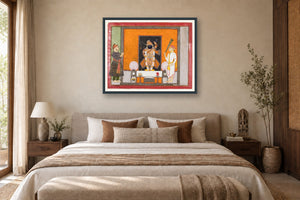 Shri Nathji Darshan Pichwai Art museum-grade art print in a bedroom