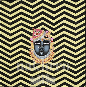 Shrinathji Portrait on Yellow and Black Chevrons — full artwork with Nakhrro watermark