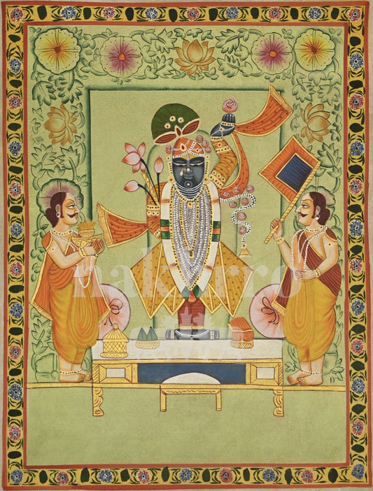 Shrinathji Temple Darshan with Attendants — full artwork with Nakhrro watermark