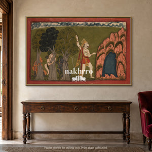 The Forest Encounter — warm foyer framed styling mockup, print ships unframed
