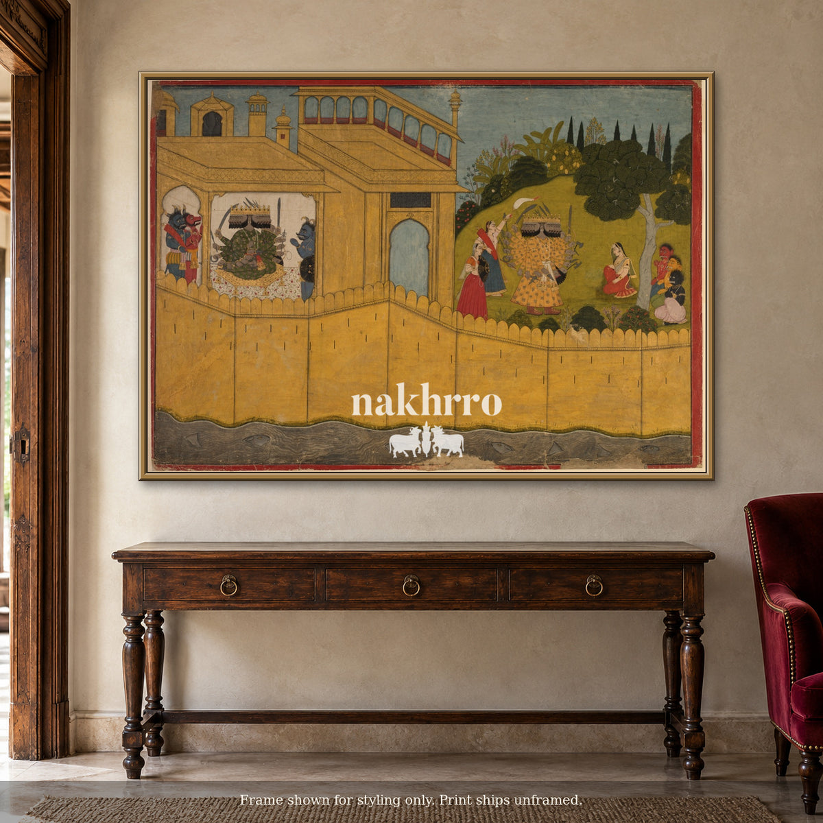 The Golden Palace and Garden — warm foyer framed styling mockup, print ships unframed