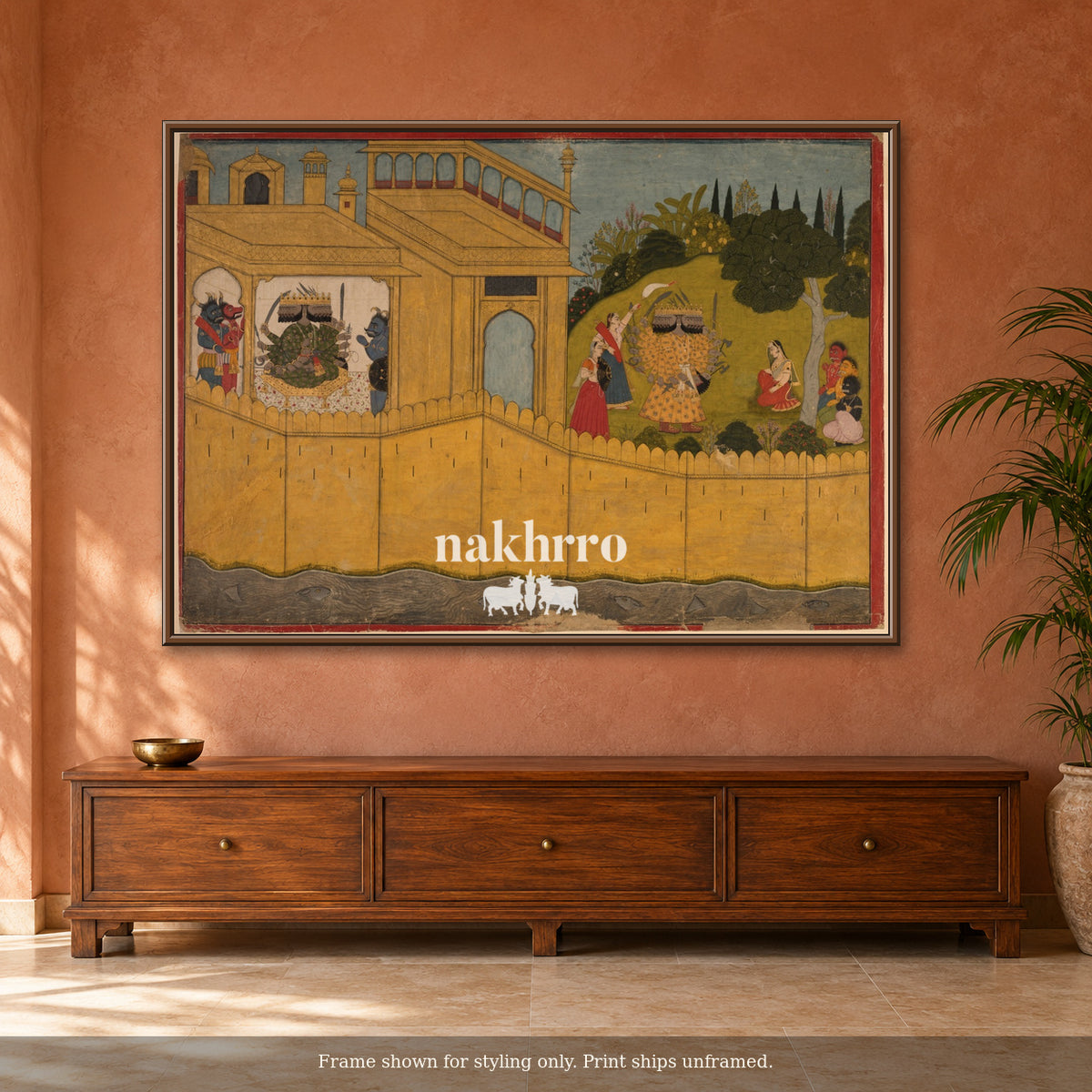 The Golden Palace and Garden — terracotta room framed styling mockup, print ships unframed