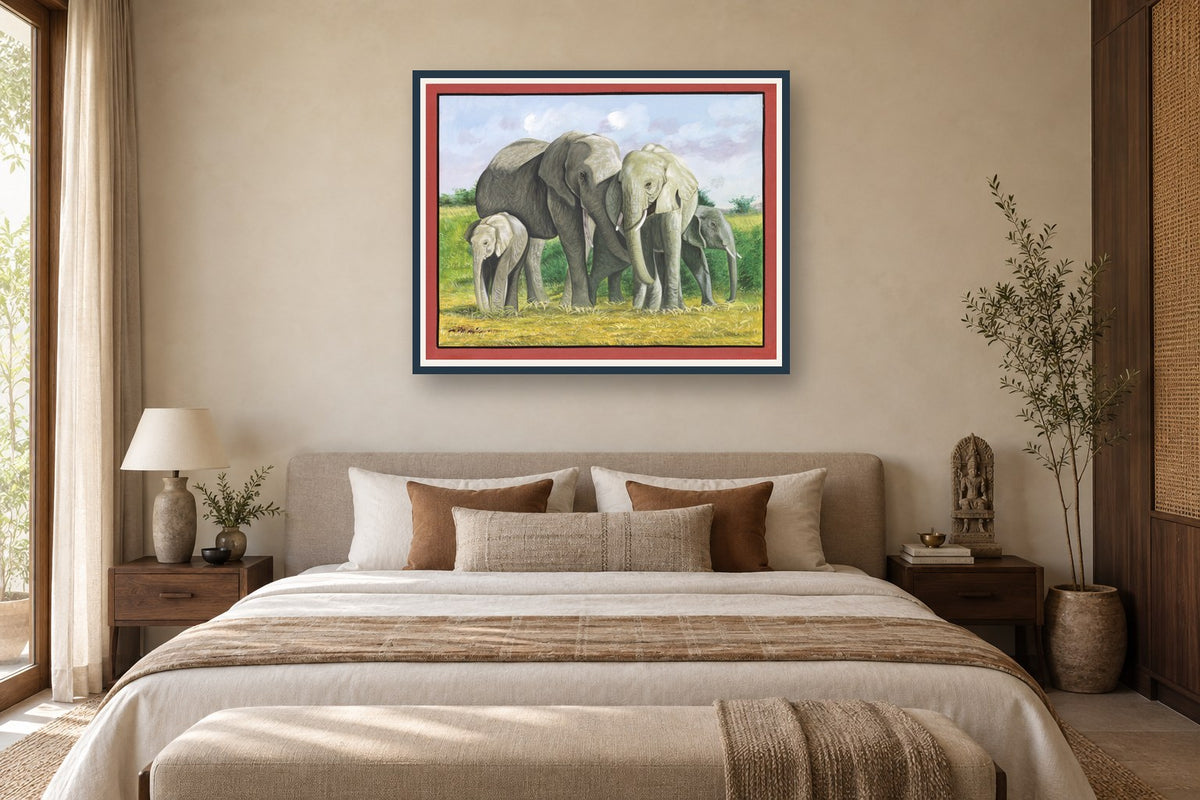 The Joyful Elephant Family styled in a premium bedroom