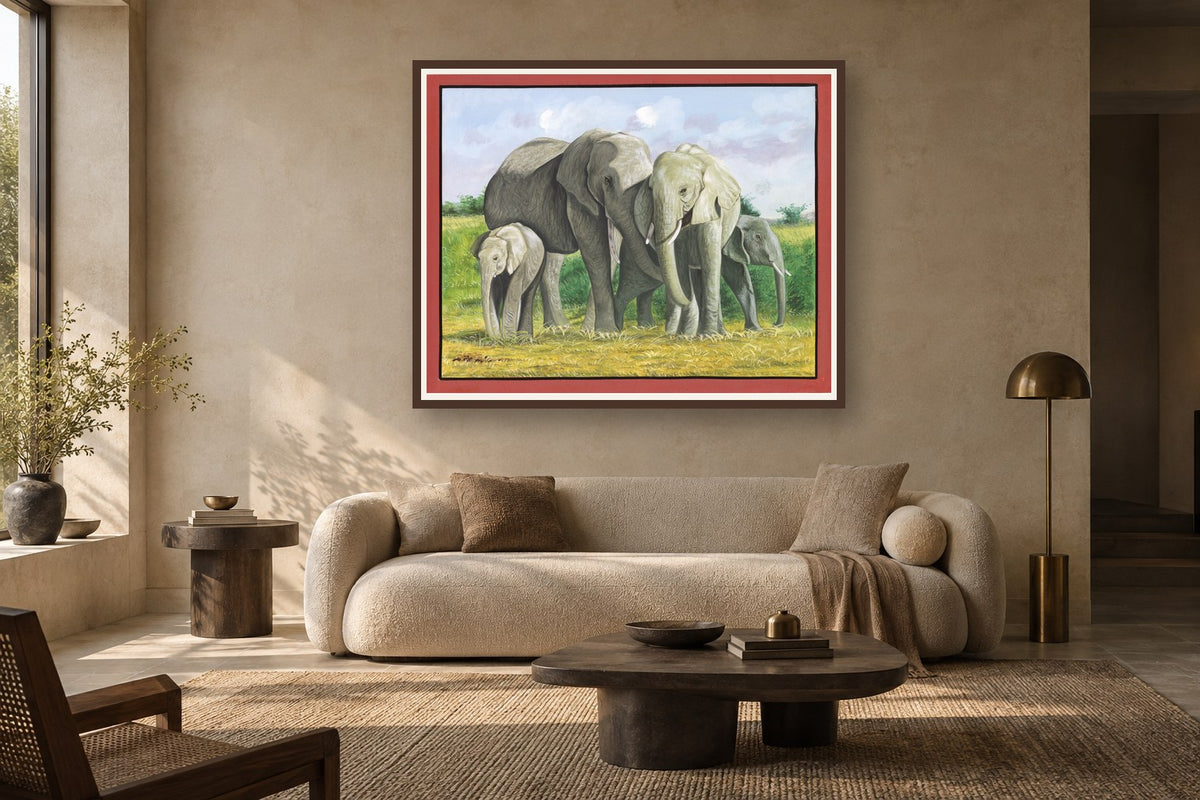 The Joyful Elephant Family styled in a premium living room