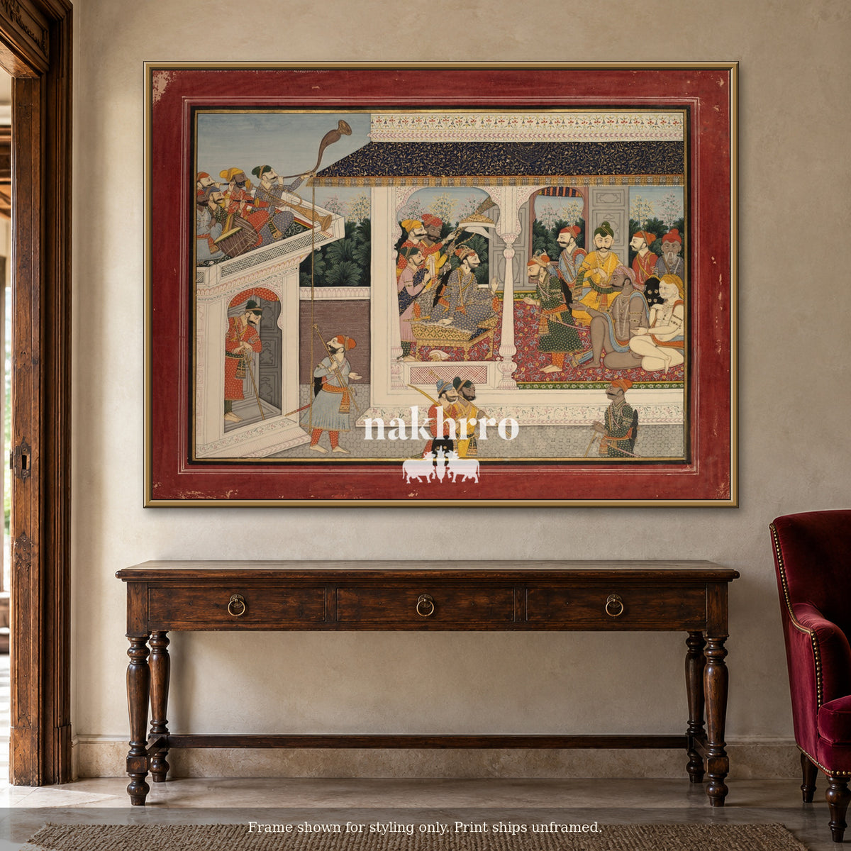 The Royal Assembly — warm foyer framed styling mockup, print ships unframed