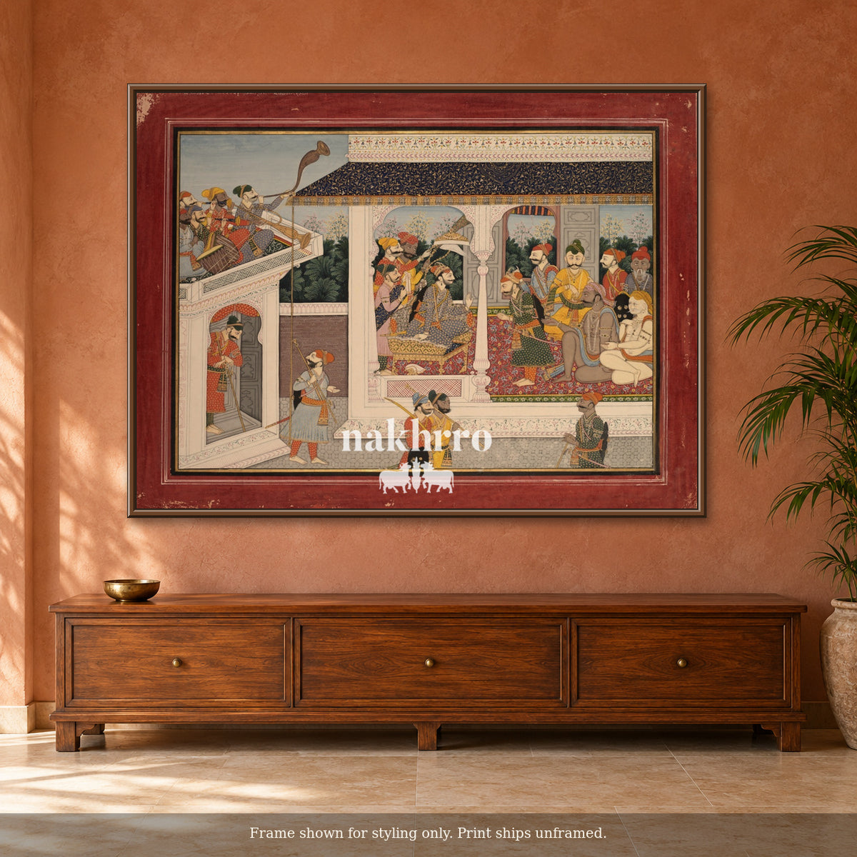 The Royal Assembly — terracotta room framed styling mockup, print ships unframed
