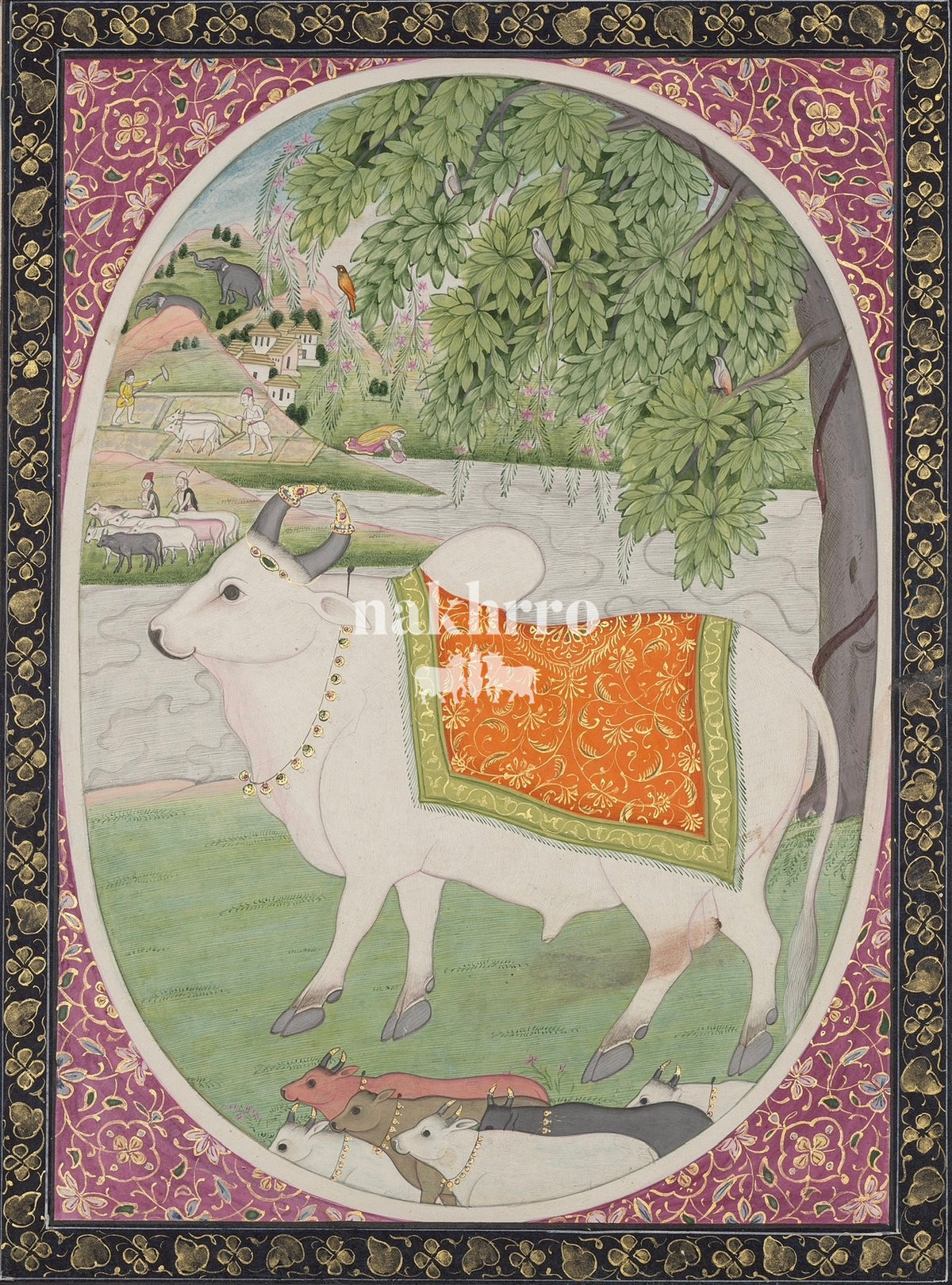 The White Cow Beneath the Trees — complete artwork with Nakhrro watermark