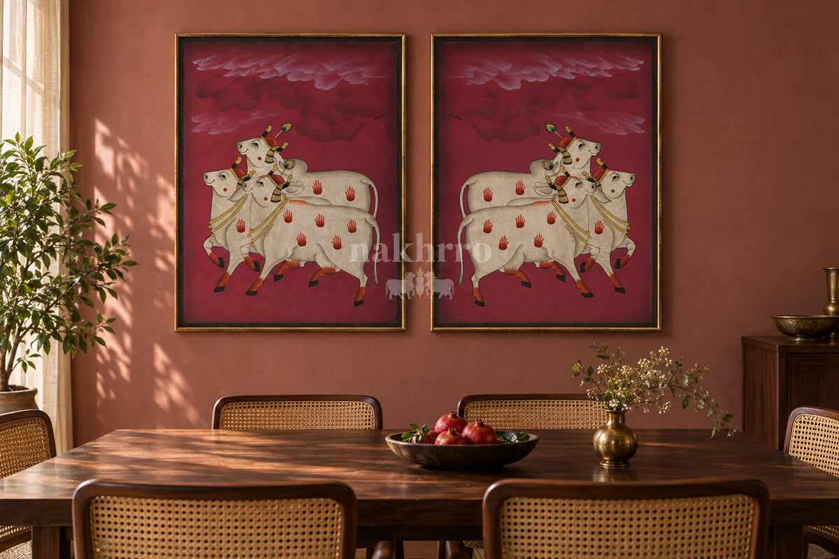 Three Cows beneath Maroon Clouds — gallery wall room view 1