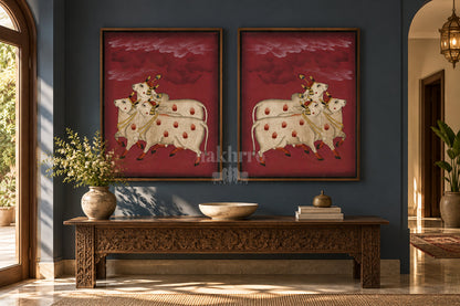 Three Cows beneath Maroon Clouds — gallery wall room view 2