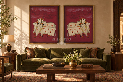 Three Cows beneath Maroon Clouds — gallery wall room view 4