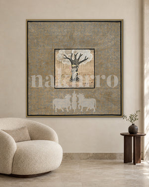 Tree of Life on a Muted Geometric Field — slim-frame room mockup 2 with Nakhrro watermark
