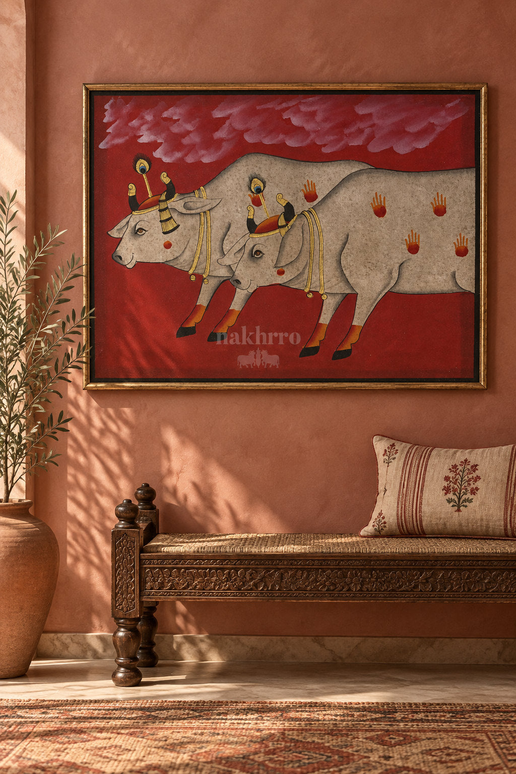 Twin Cows beneath Crimson Clouds — room view 1