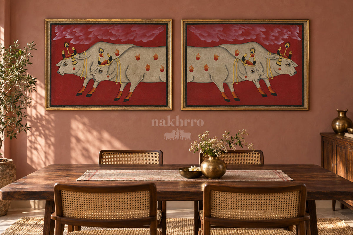 Twin Cows beneath Crimson Clouds — gallery wall room view 4