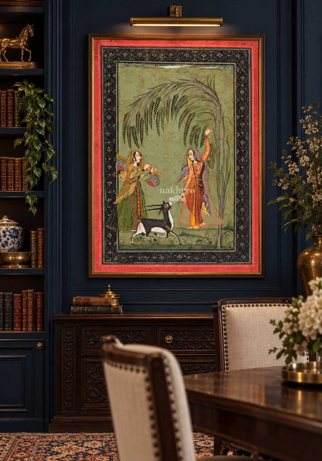 Two Women with a Blackbuck beneath a Willow – luxury framed room view 2