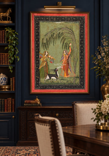 Two Women with a Blackbuck beneath a Willow – luxury framed room view 2
