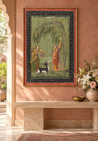 Two Women with a Blackbuck beneath a Willow – luxury framed room view 3