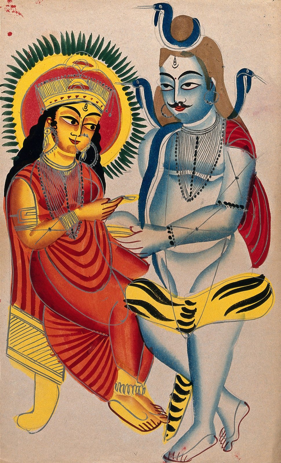 Uma-Maheshvara, Shiva and Parvati, in a nineteenth-century Kalighat painting