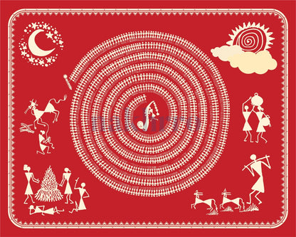 Moonlit Tarpa Dance — Warli museum-grade art print