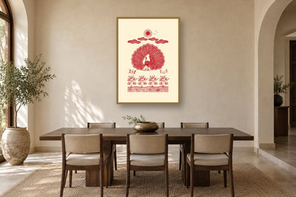 Peacock Beneath the Tree of Life styled in a dining room