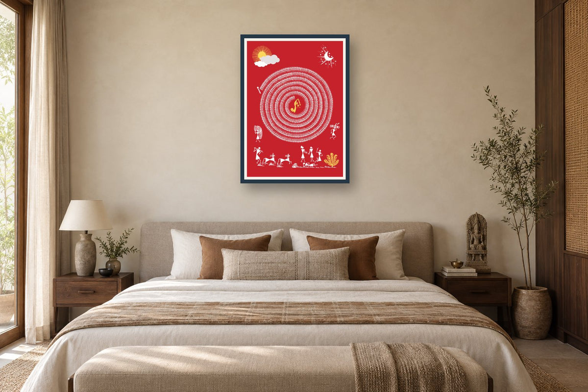 Red Festival Circle styled in a bedroom