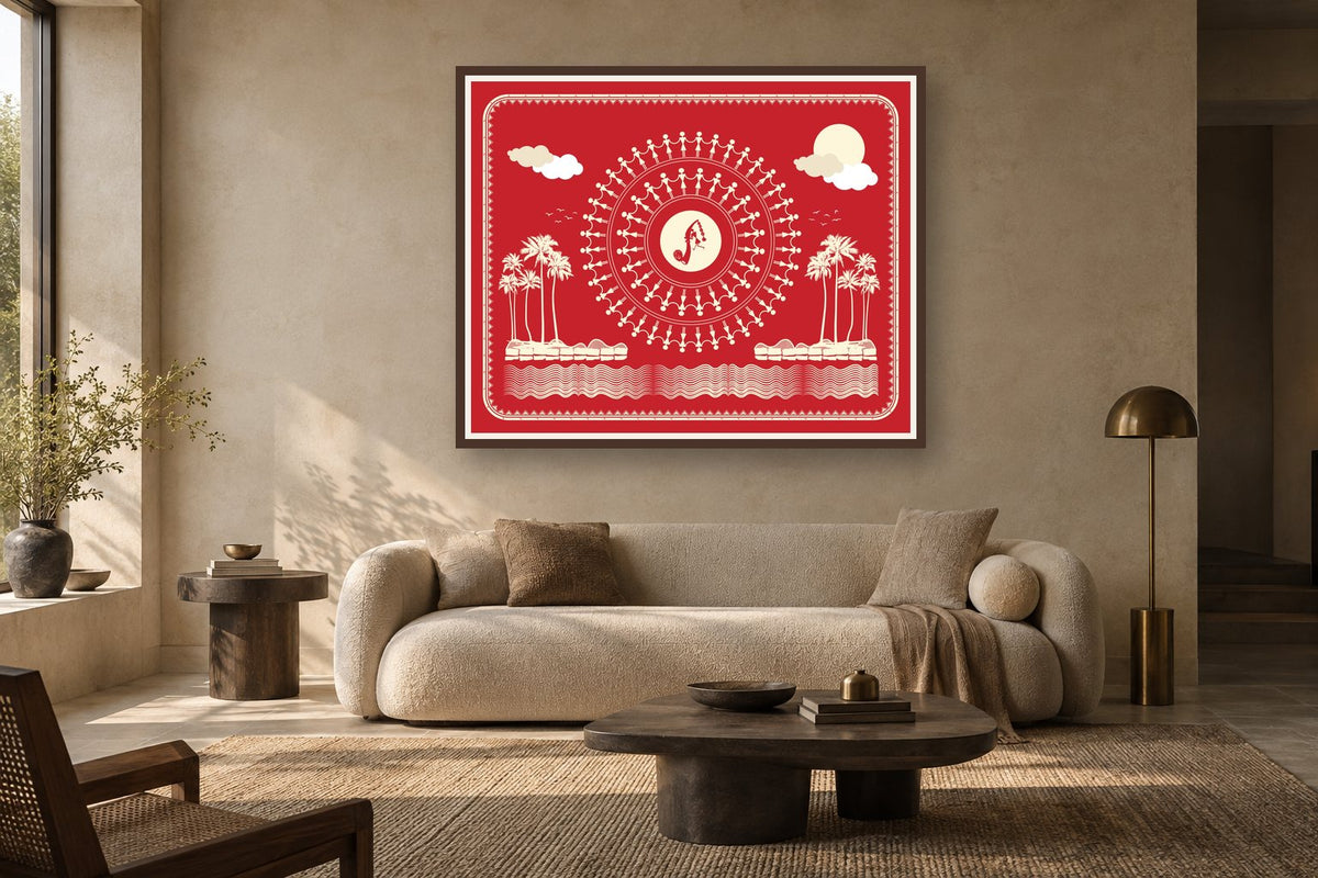 Riverbank Dance Mandala styled in a living room