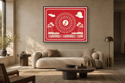 Riverbank Dance Mandala styled in a living room
