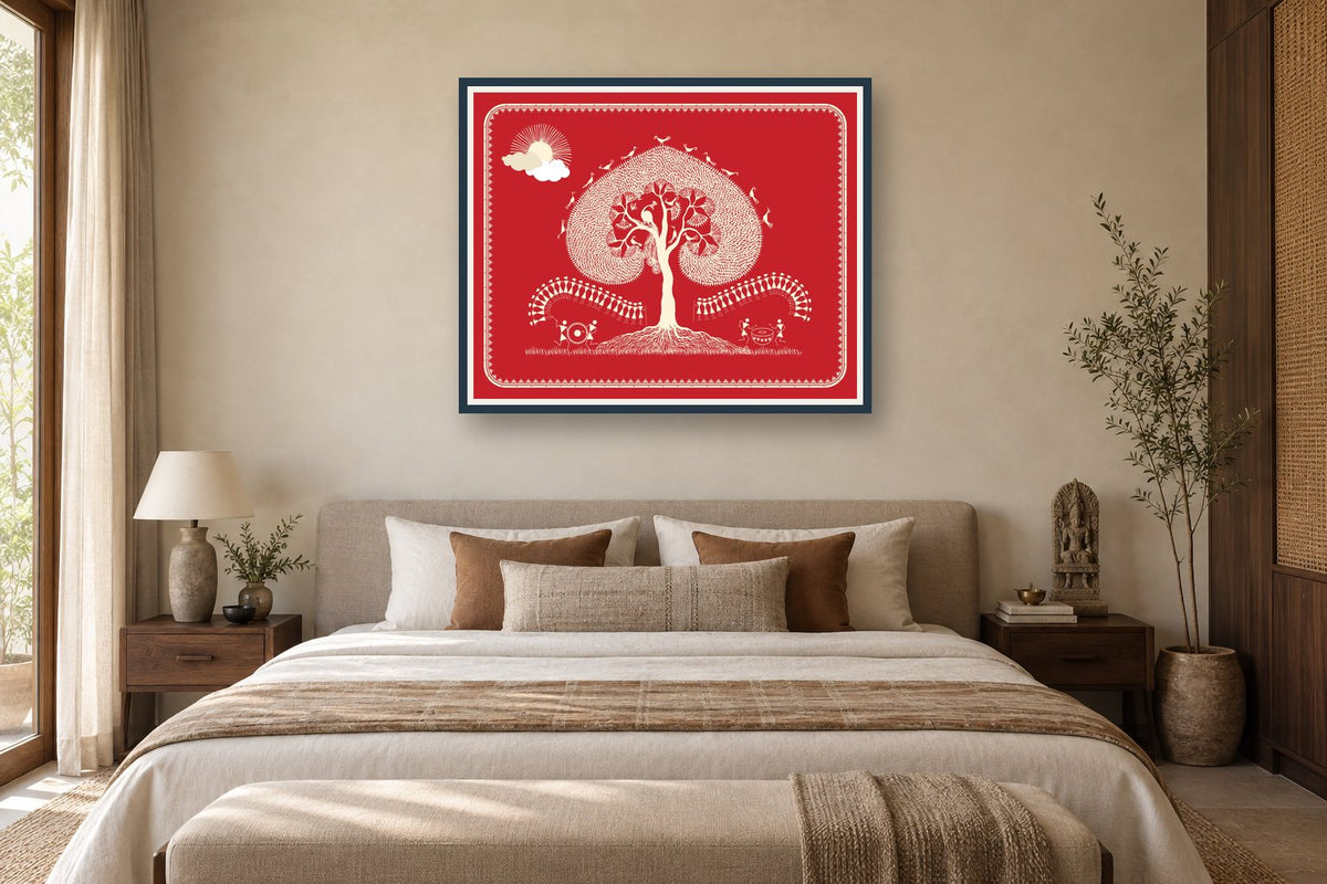 Sacred Tree and Drum Rhythms styled in a bedroom