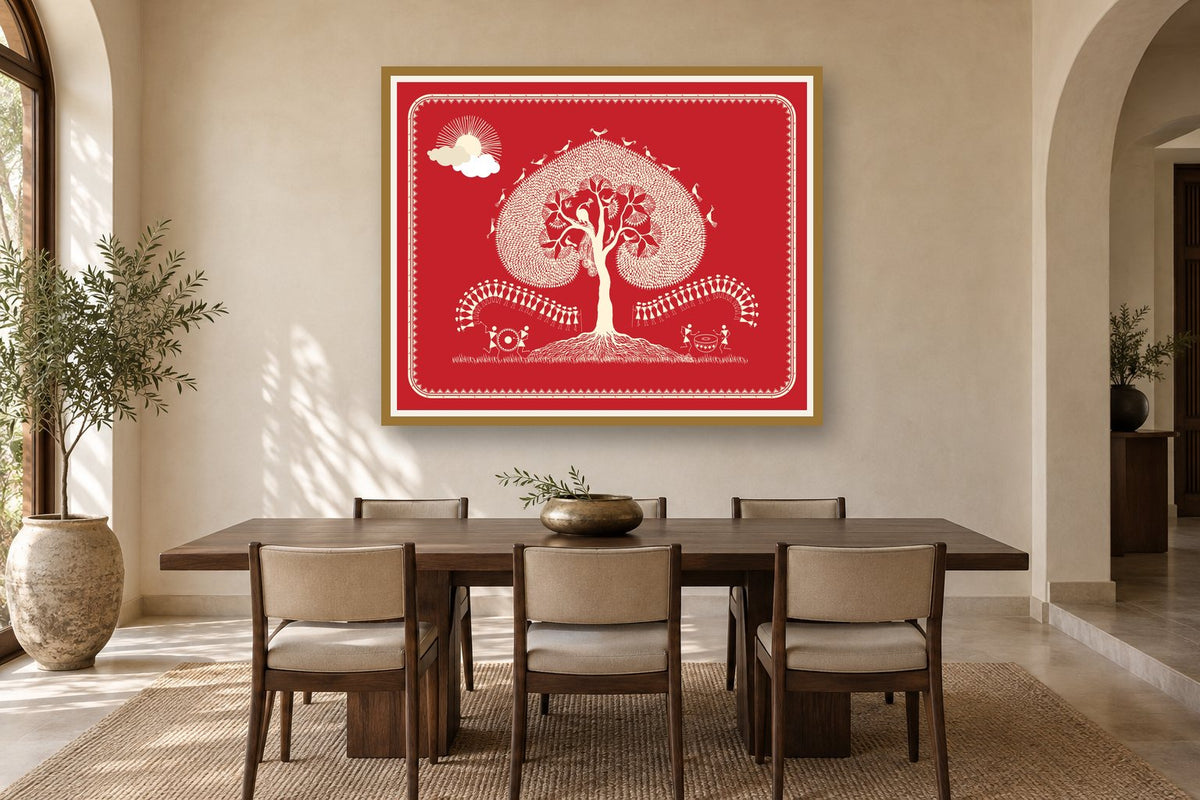 Sacred Tree and Drum Rhythms styled in a dining room