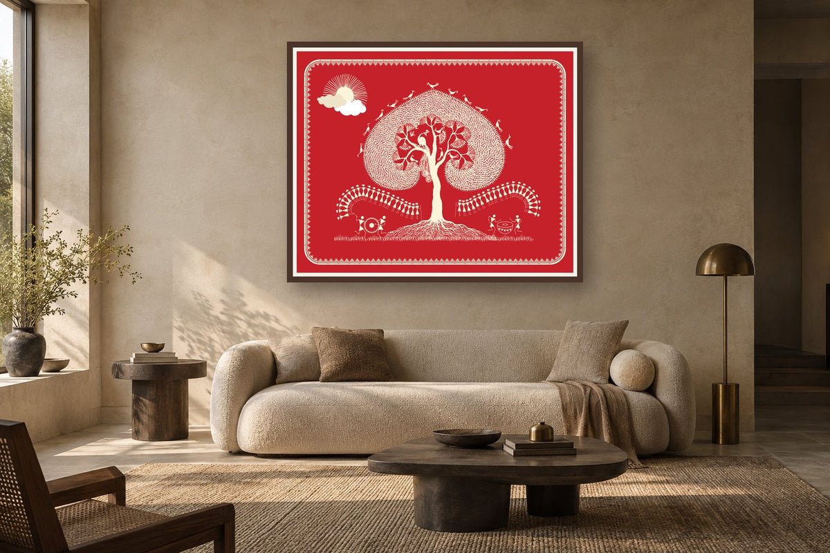 Sacred Tree and Drum Rhythms styled in a living room