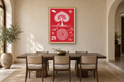 Sacred Tree and Village Mandala styled in a dining room
