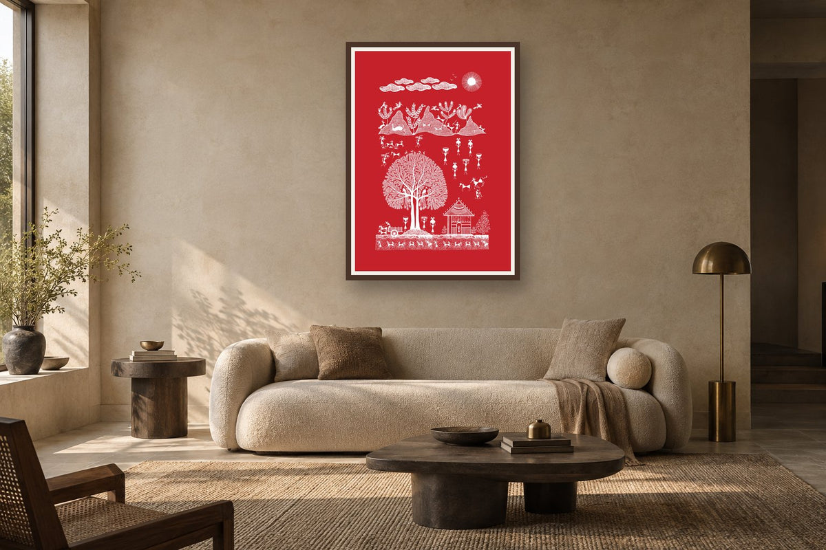 Sacred Tree and Village Rhythms styled in a living room