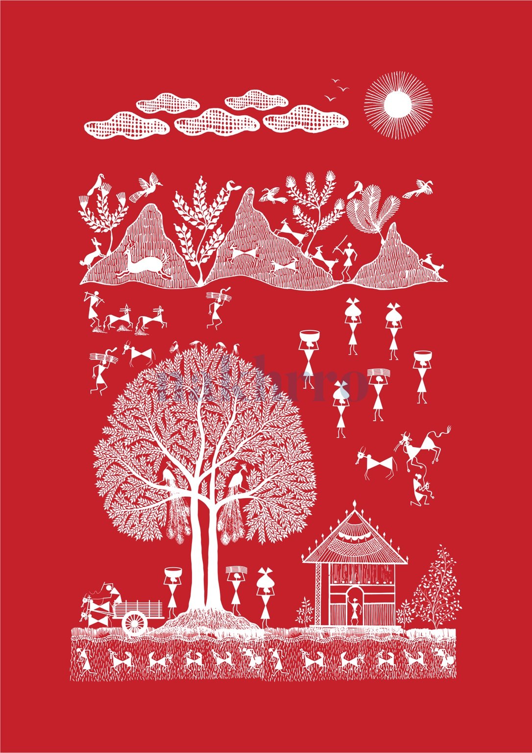 Sacred Tree and Village Rhythms — Warli museum-grade art print