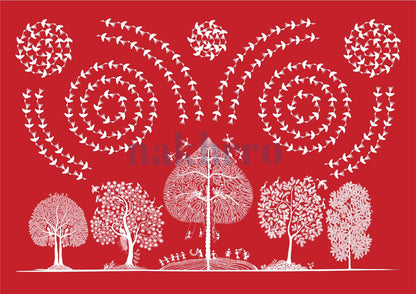 Spiral Flights over the Forest Grove — Warli museum-grade art print