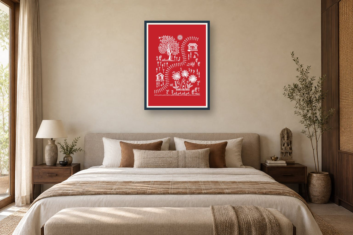 Sunlit Village and Sacred Tree styled in a bedroom