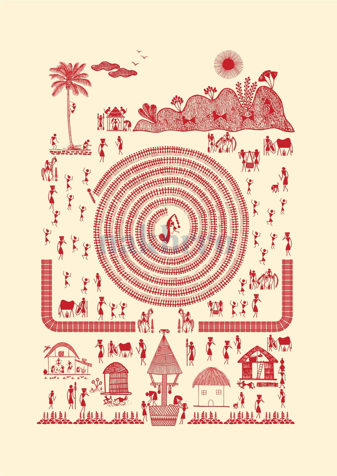 Tarpa Dance Village — Warli museum-grade art print