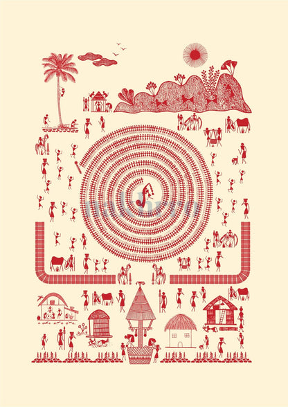 Tarpa Dance Village — Warli museum-grade art print