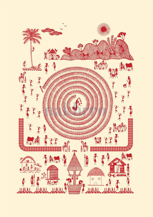 Tarpa Dance Village — Warli museum-grade art print