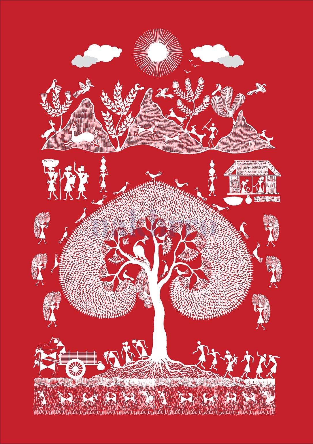 Tree of Community Life — Warli museum-grade art print