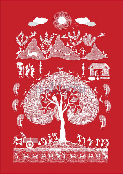 Tree of Community Life — Warli museum-grade art print