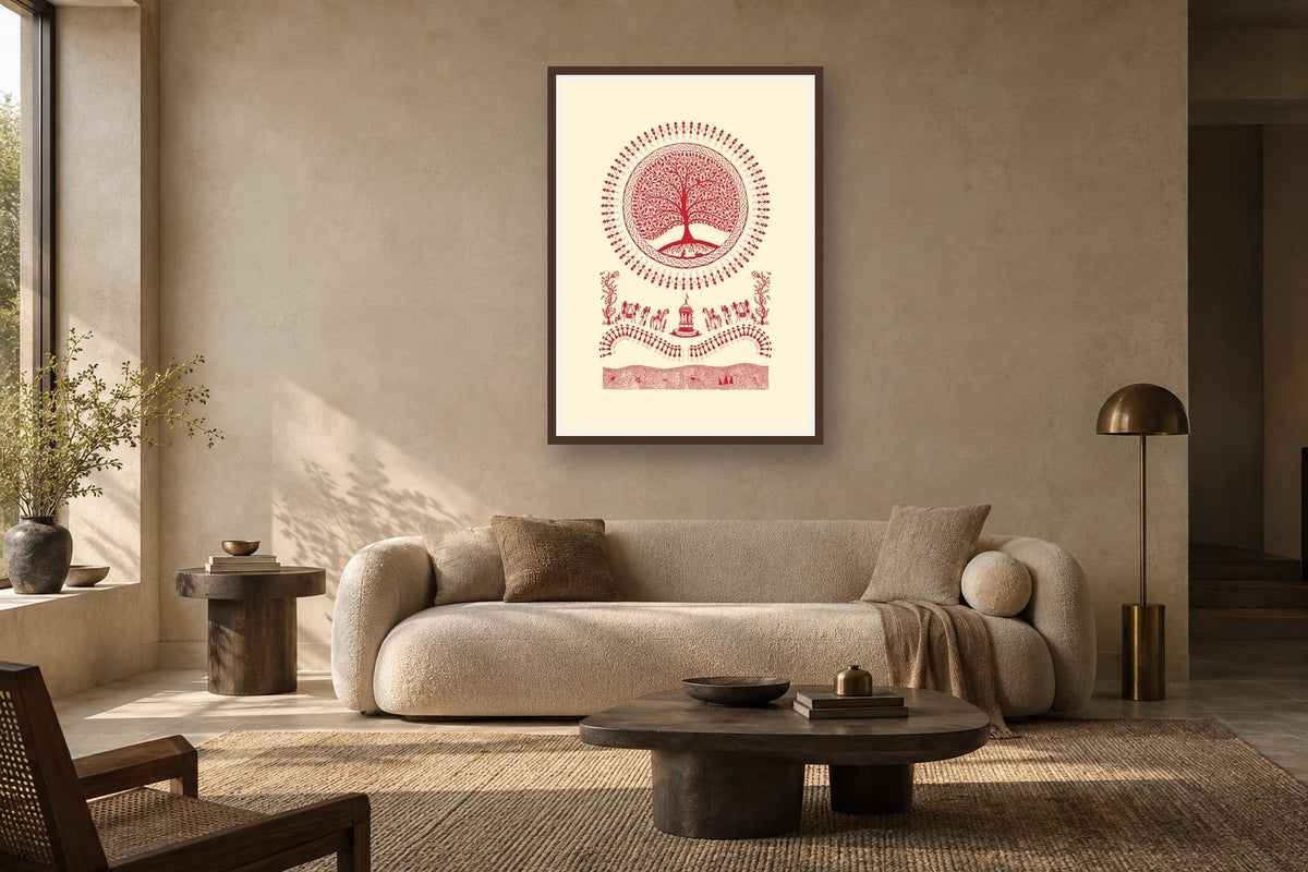 Tree of Life Circle styled in a living room